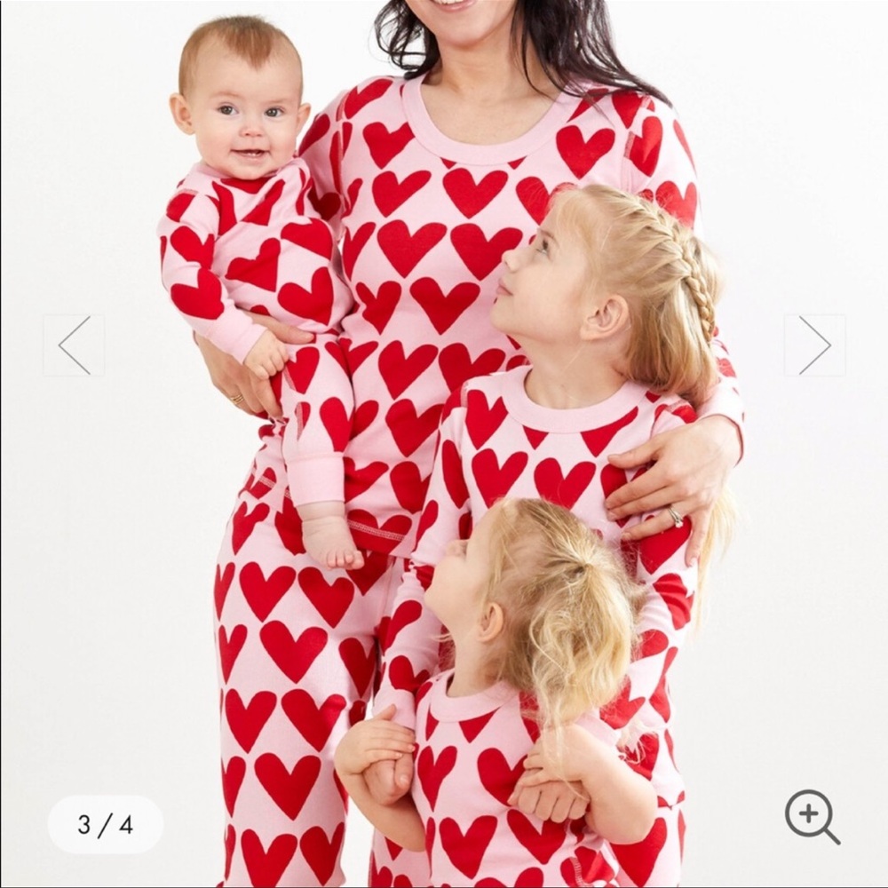Hanna Andersson Hearts on Hearts Pajama Set Pink Red Long Johns Organic Cotton